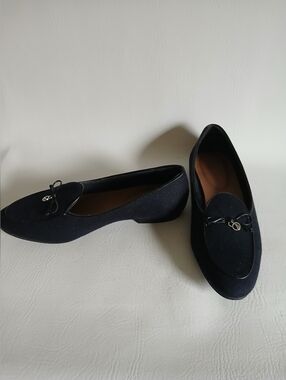 Nautica Women's Black & Navy Herringbone Fabric Loafer Sz8.5M Almond Toe